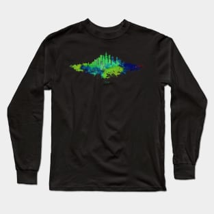 Chicago City Skyline - Green Watercolor silhouette on Black Background Long Sleeve T-Shirt